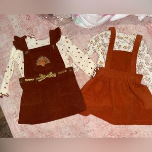 Little Lass Brown Pinafore Dress with Floral Top and Velvet dress with Fall Top